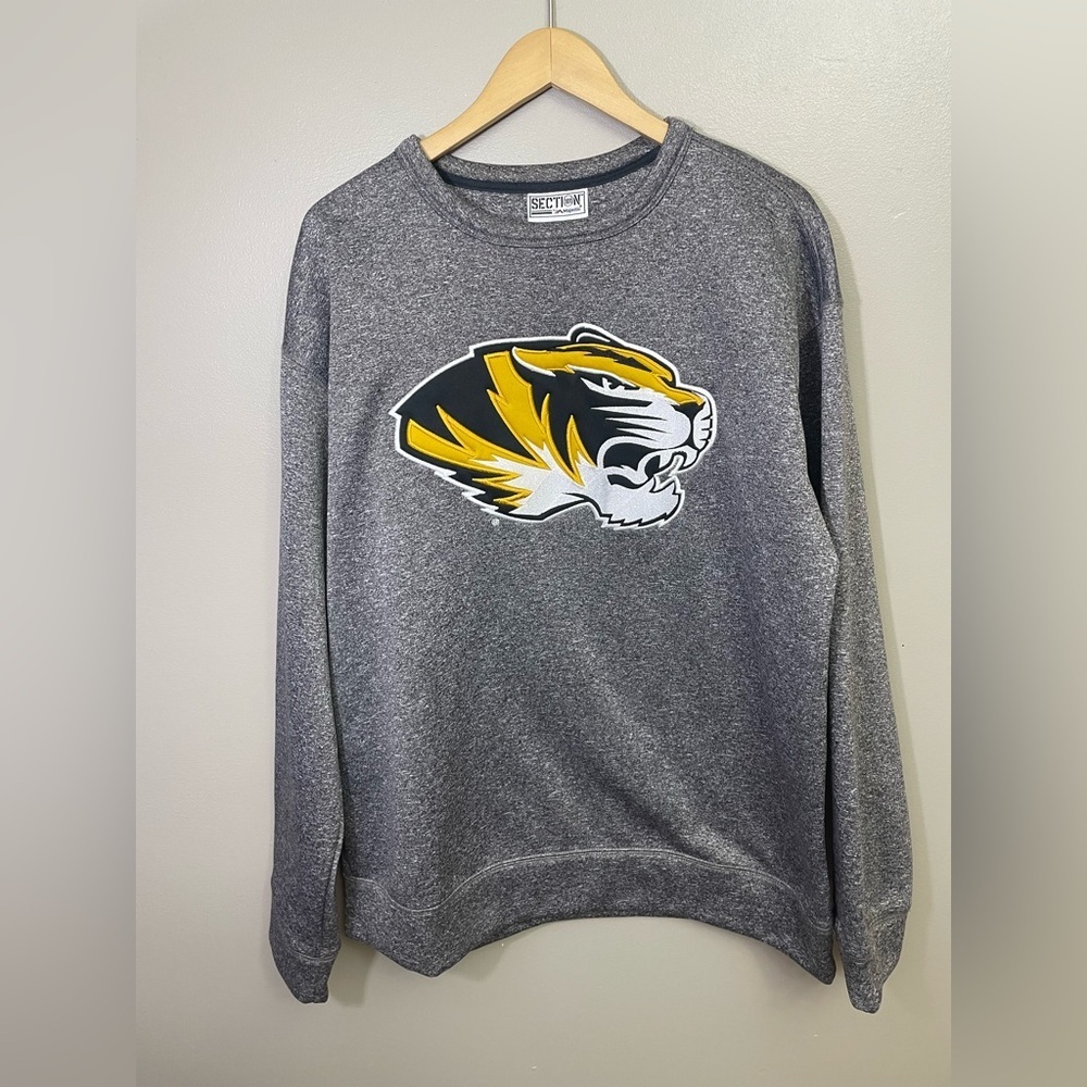 Majestic University Missouri Tigers Grey Crewneck Sweatshirt Size Large Mizzou